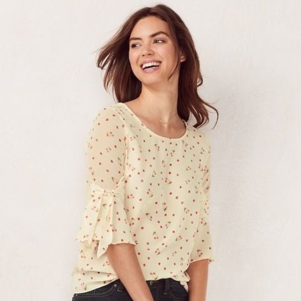 LC Lauren Conrad Cherry Print Blouse: Size S